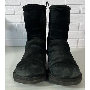 UGG Boots Black Suede Leather Sheepskin Lining‎ Side Zipper Womens Sz 7